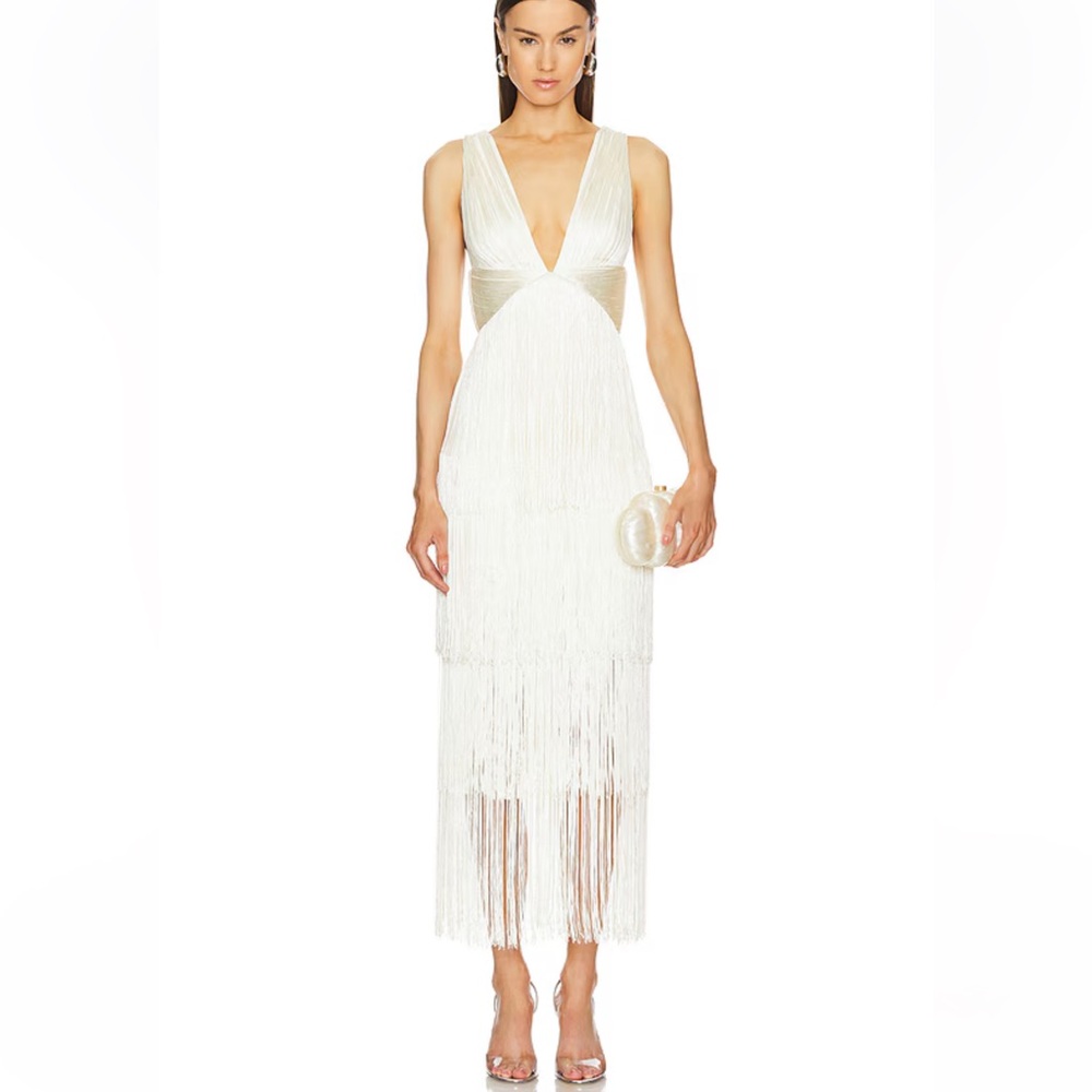 Michael Costello White Backless Fringe Dress